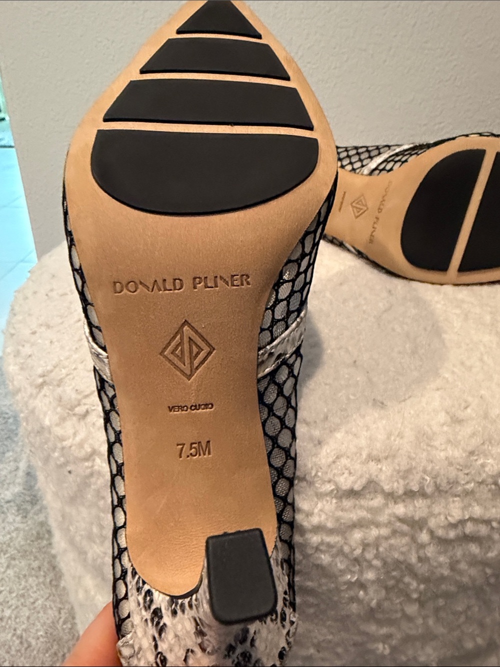 Donald J. Pliner Black and White Snake-Print Pointed Toe Heels - Picture 4 of 5